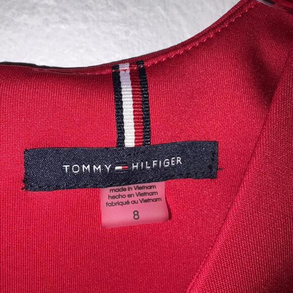Tommy Hilfiger | Women’s Red Scuba Flutter Ruffle Cap Sleeve Sheath Dress Size 8 - Picture 5 of 9